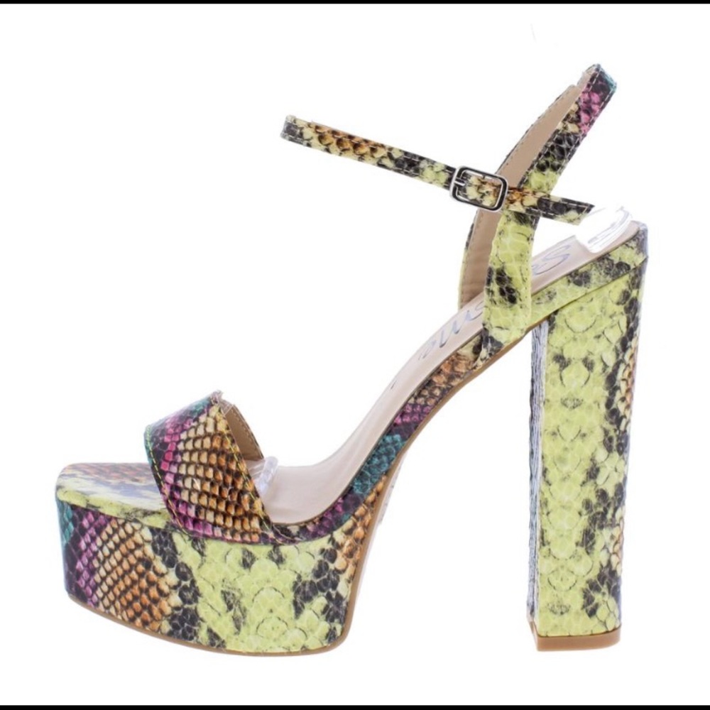 Women’s Yellow Snakeskin Chunky High Heel